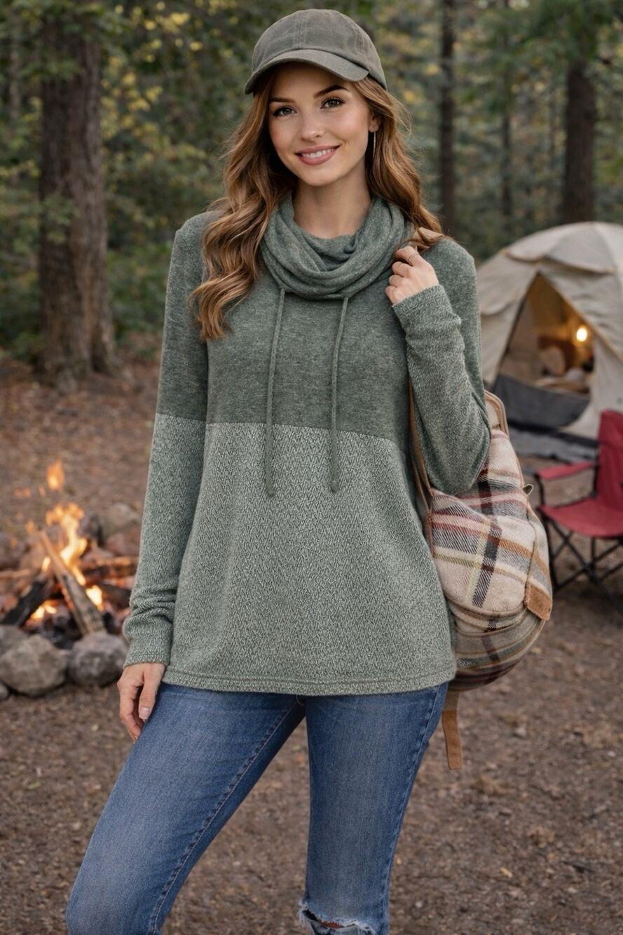 Pink Clover Green Two-Tone Colorblock Chevron Cowl Neck Pullover Sweater Size S